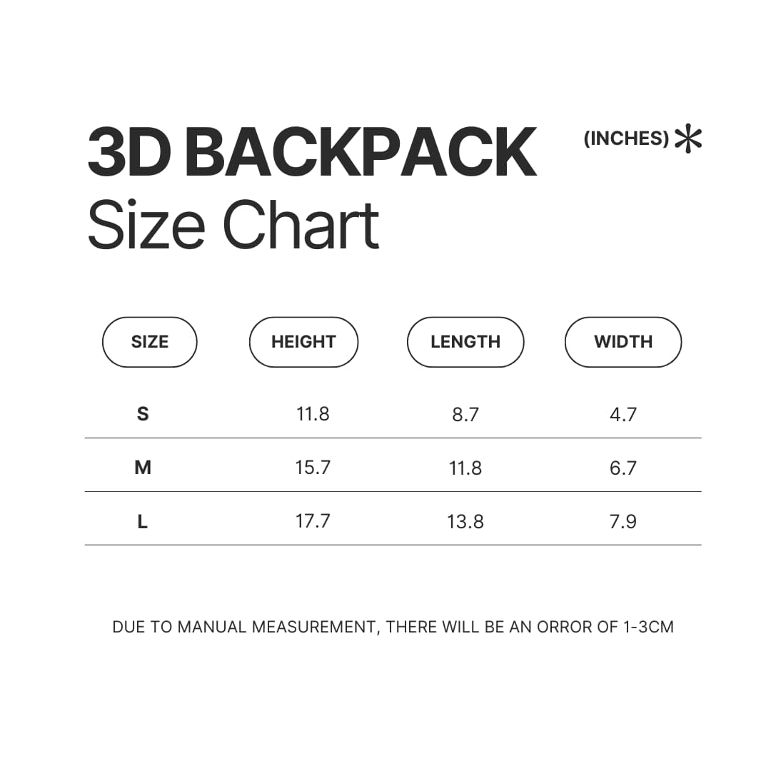 3D Backpack Size Chart - Hunter X Hunter Merch