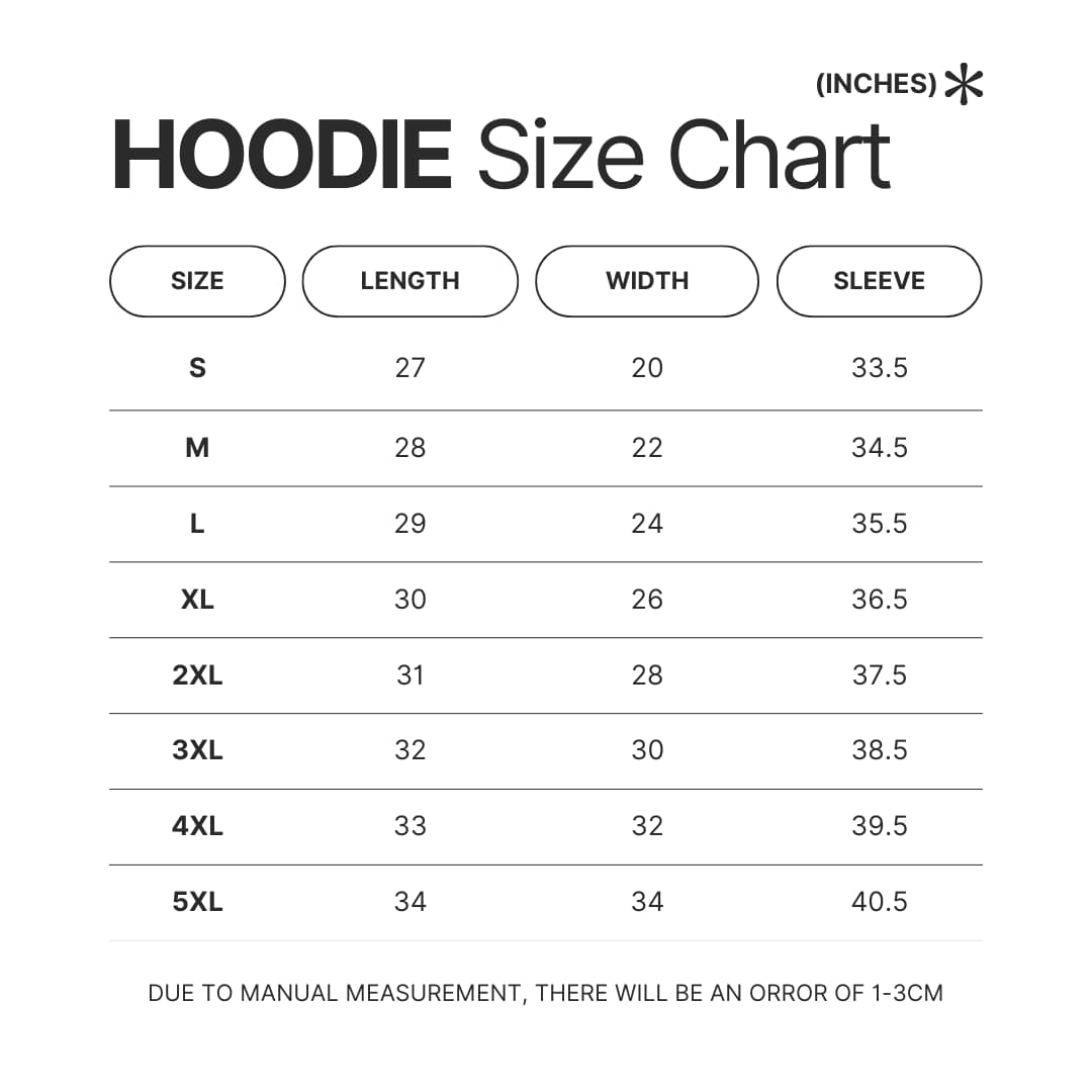 Hoodie Size Chart - Hunter X Hunter Merch