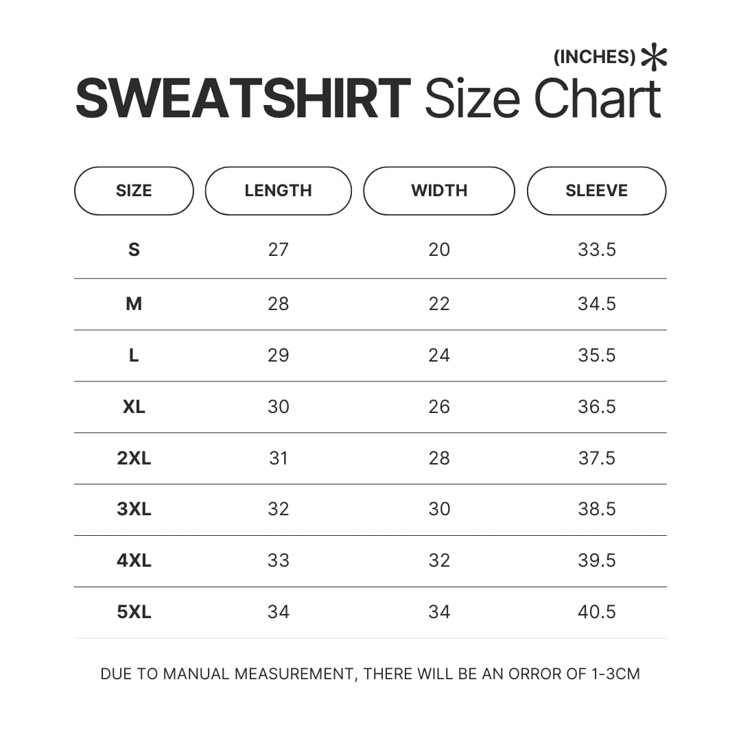 Sweatshirt Size Chart - Hunter X Hunter Merch