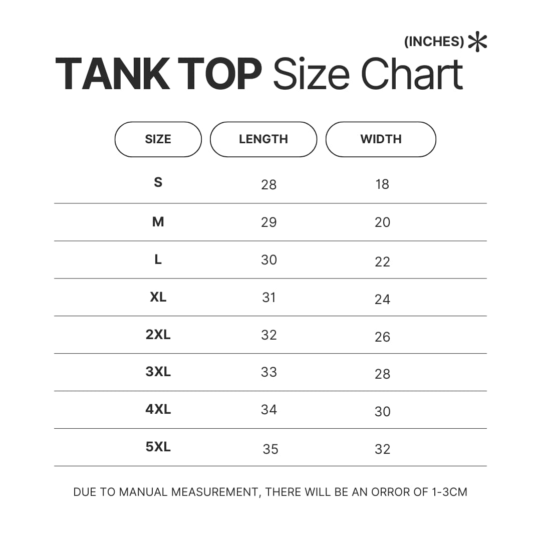 Tank Top Size Chart - Hunter X Hunter Merch